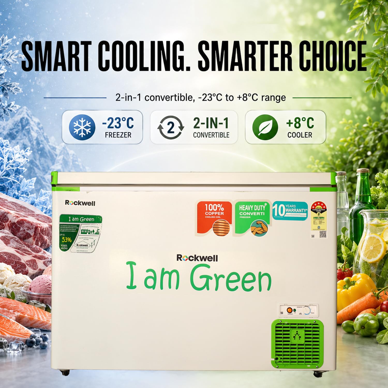 Rockwell GFR350D5UC5S Convertible Green Freezer 294 L