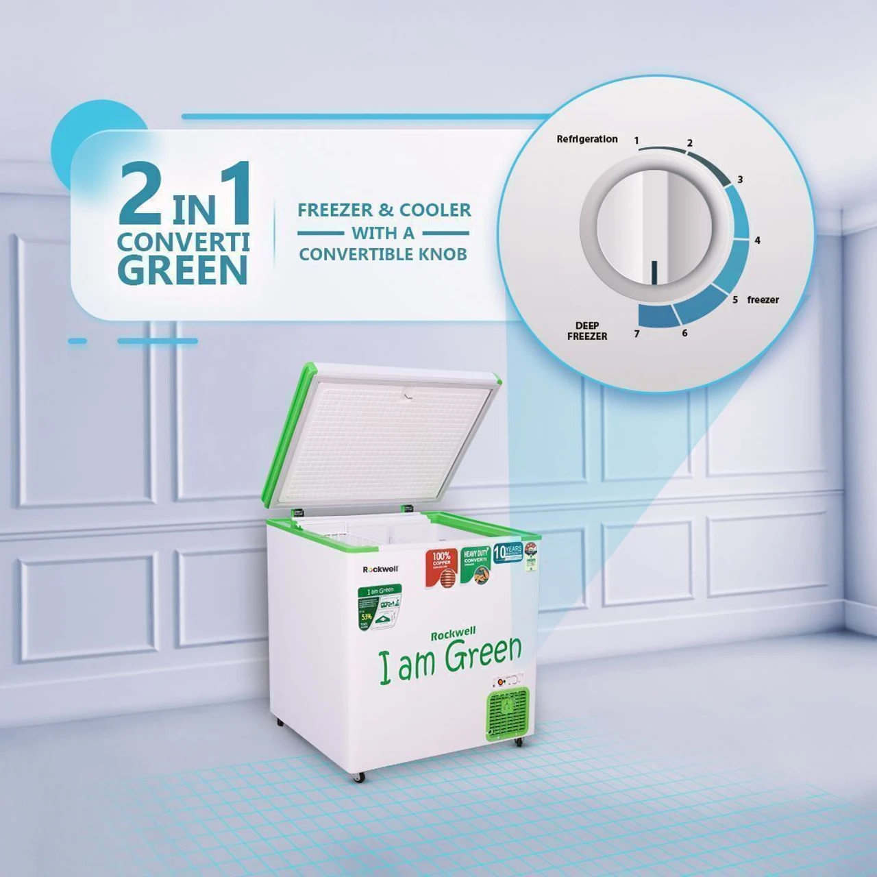 Rockwell GFR250D5UC4S Convertible Green Freezer 194 L View 12