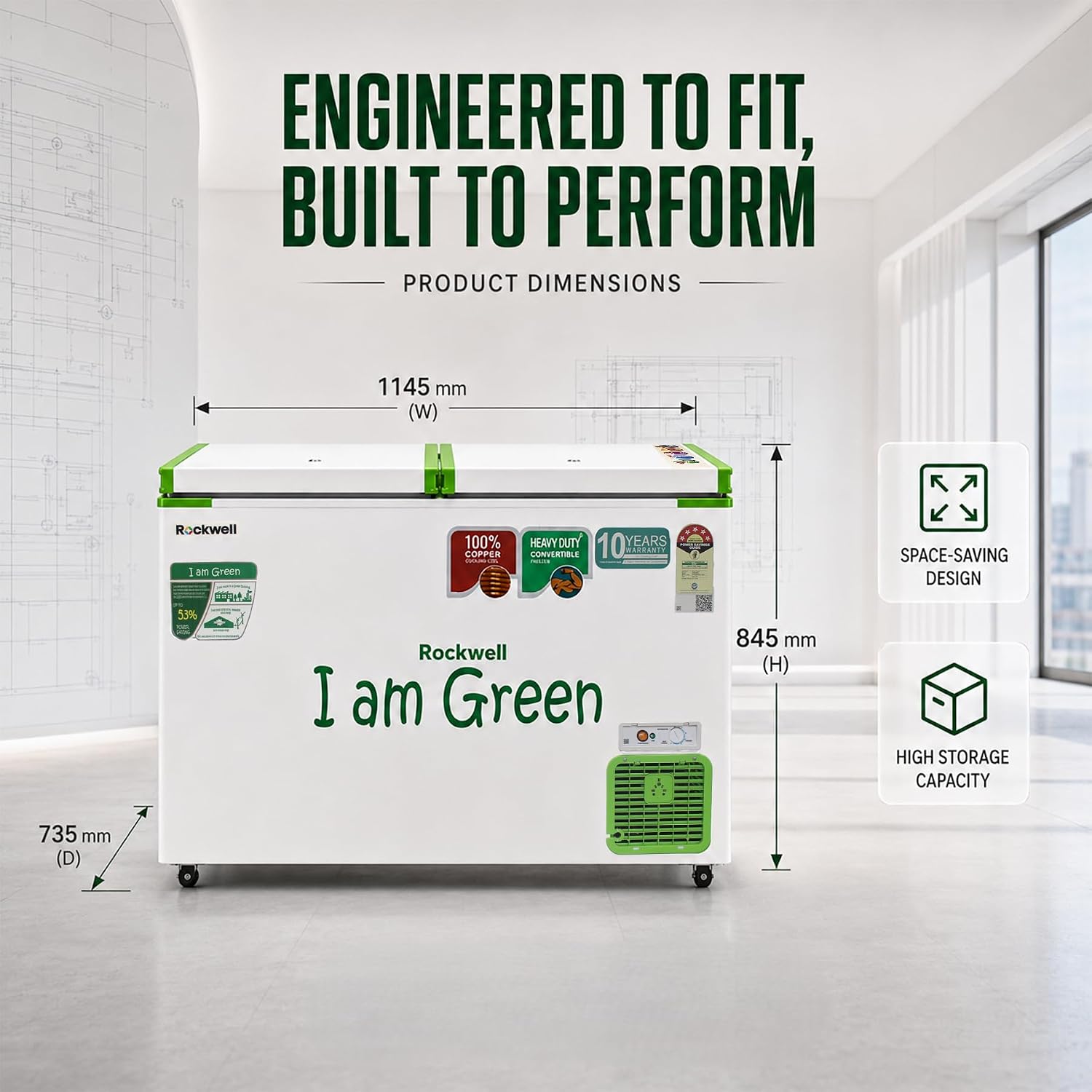 Rockwell GFR350D5UC4S Convertible Green Freezer 294 L View 5