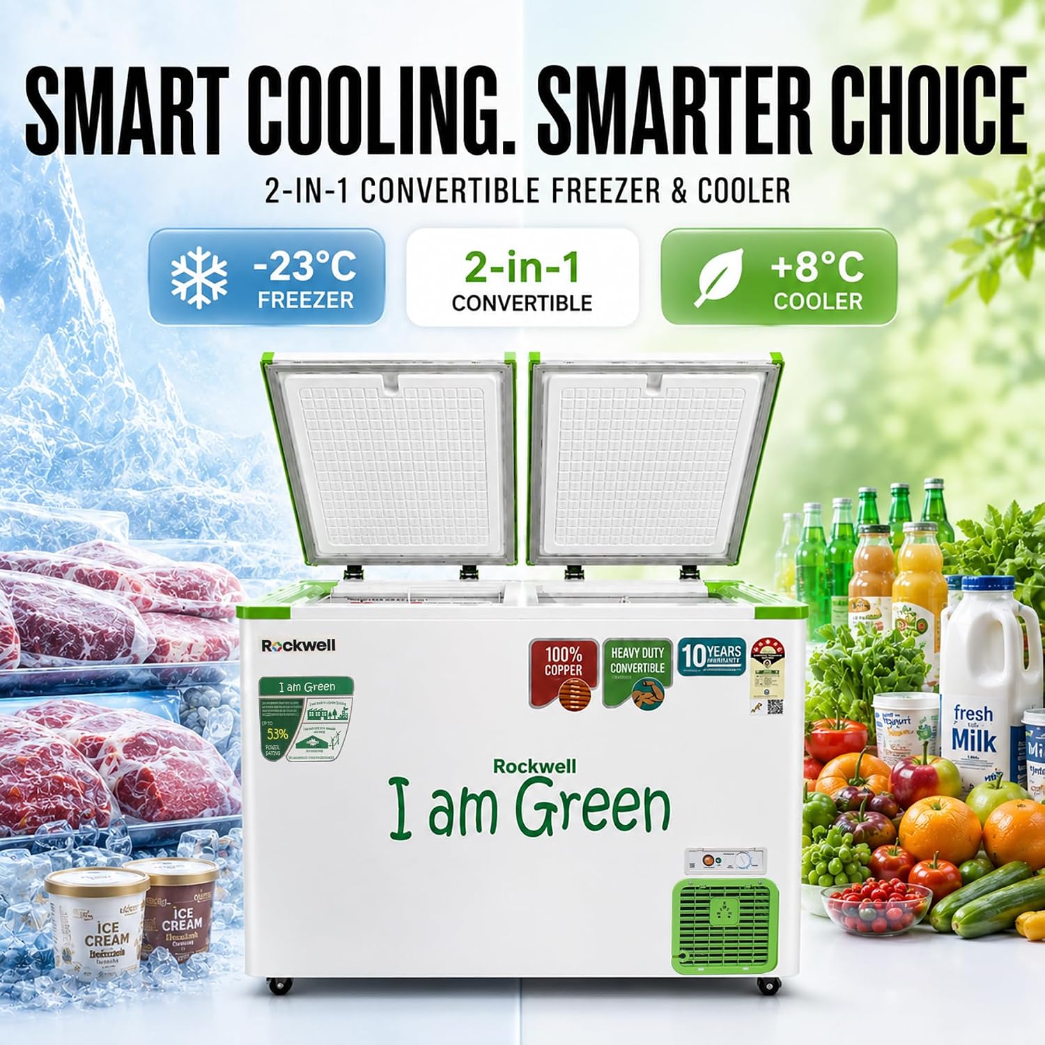 Rockwell GFR350D5UC4S Convertible Green Freezer 294 L View 8